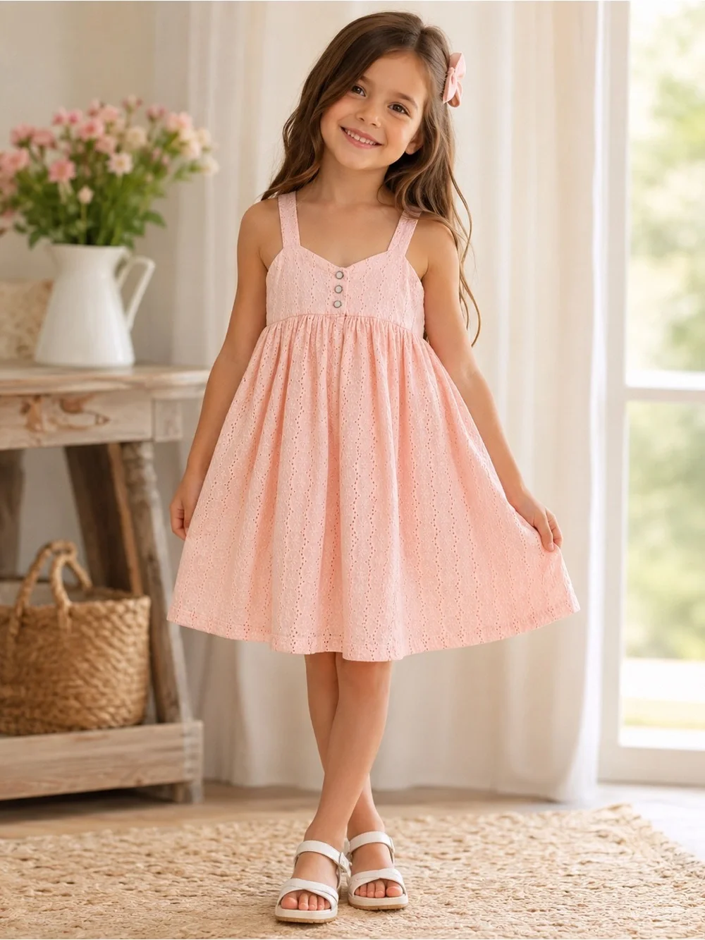 Joie Girls Size 7 Pink Eyelet Sundress Cotton Sweetheart family pictures Dress